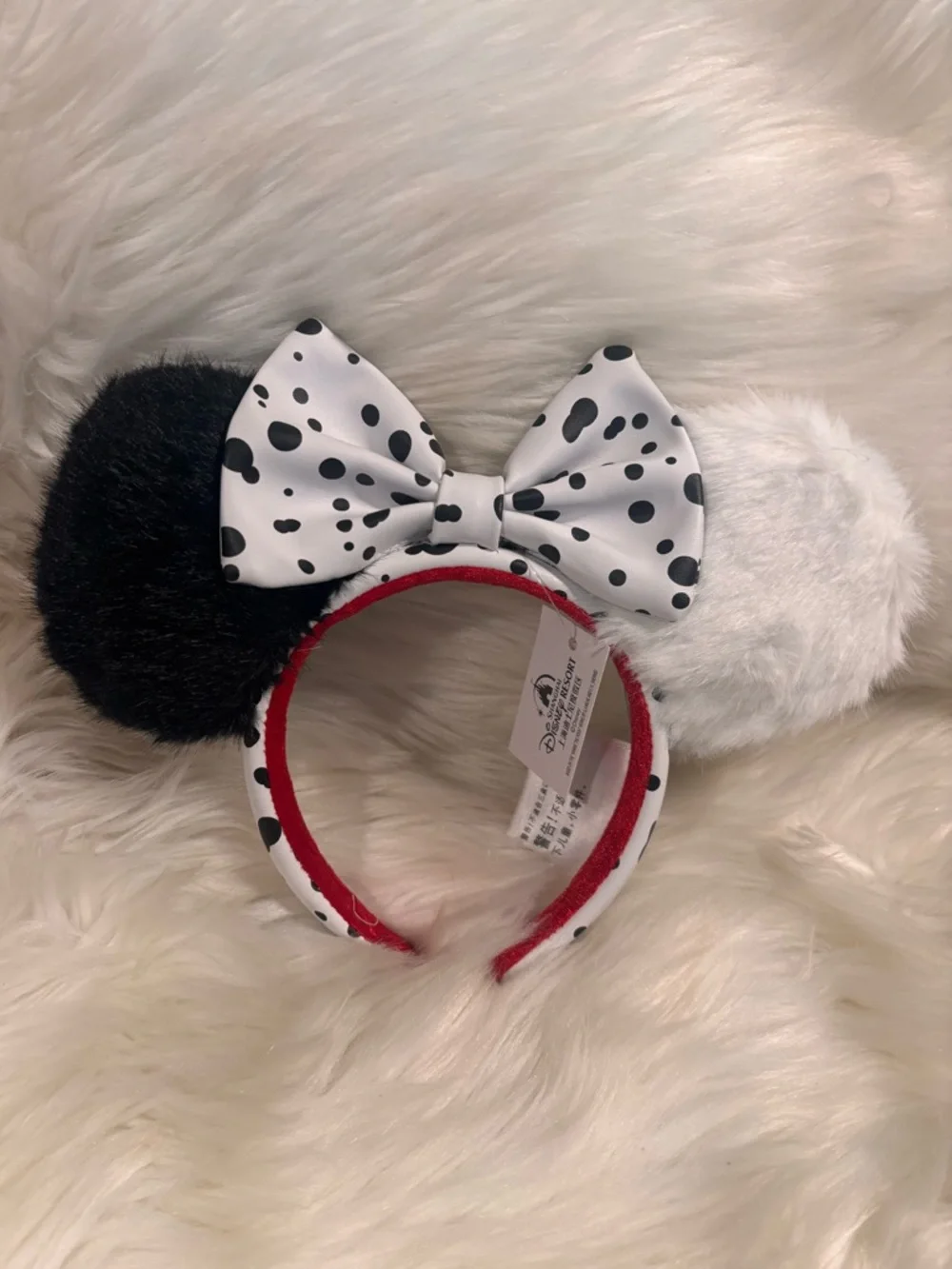 New Shanghai Disney 101 Dalmations Cruella Fur Plush Ears Minnie Headband New
